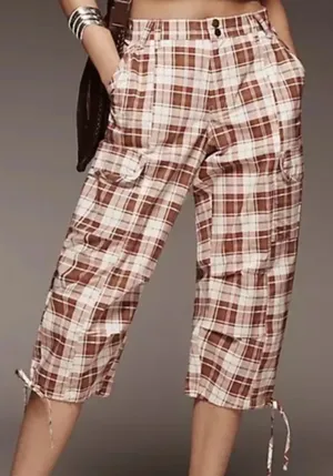 Anthropologie Brown & Cream Plaid Capris thumbnail 1
