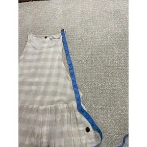 KIMCHI BLUE Size S Gingham White Beige Plaid Linen Cotton Pinafore Dress Snaps thumbnail 15