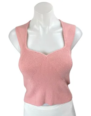Abercrombie & Fitch Women's Pink Rib Knit Sleeveless Slim Crop Blouse Tank Top S thumbnail 1