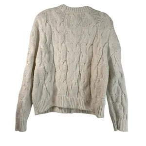 Aerie Cream White Cable Knit Sweater Chunky Cotton Blend Crew Neck Small thumbnail 3