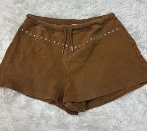 Zara washed Women's Brown Studded Drawstring Shorts thumbnail 1