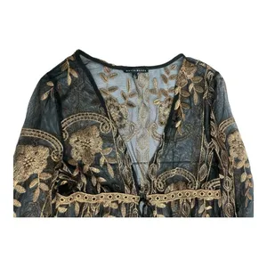 Haute Monde Kimono Duster Robe Jacket Women Size L Bronze Embroidery Boho Retro thumbnail 13