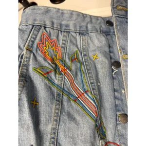 ASOS x Refinery29 Space Embroidered Denim Jacket Light‎ Wash Rocket Star XS thumbnail 6