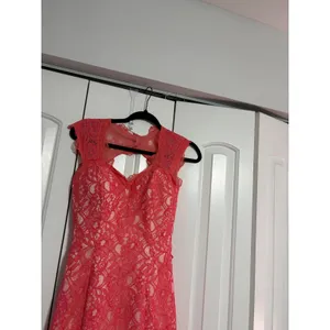 Floral Lace Mermaid Gown Coral Pink Sweetheart Neckline Cutout Back Formal Dress thumbnail 4