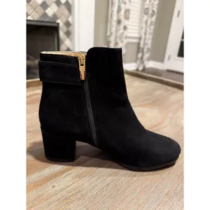 Ron White Jozie Weatherproof Black Suede Booties‎ Gold Buckle EU 35.5 US 5.5 thumbnail 5