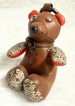 ✨Coach x Keith Haring Collaboration, Leather Bear Bag Charm or Key Holder Brown. thumbnail 1