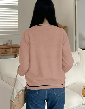 Pink Black Trim Bow Cardigan thumbnail 2