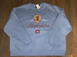 NWT Mad Engine Matterhorn Zermatt Switzerland Graphic Sweatshirt Blue Medium thumbnail 1