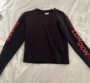 Rag & Bone Black Crewneck Sweatshirt with Red Sleeve Text thumbnail 1