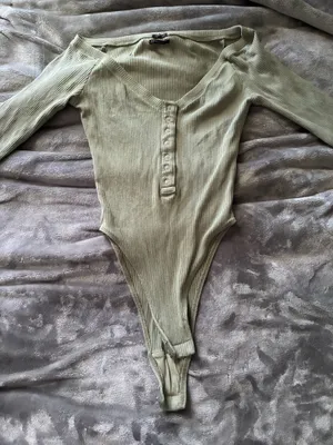 Out from Under Urban Outfitters Sage/Olive Green Ribbed Henley Bodysuit thumbnail 2