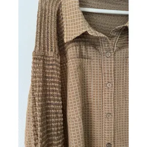 Oli & Hali Brown Check Oversized Frayed Mix Media Tunic Shirt Medium thumbnail 3