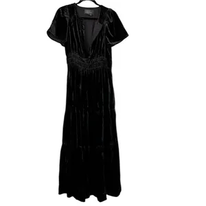 Anthropologie Somerset Velvet Maxi Dress Womens Small Black thumbnail 4