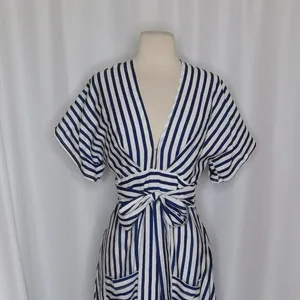 618 SIX ONE EIGHT Blue White Stripe Cabana Resort Dress Cruise Resortwear Medium thumbnail 3