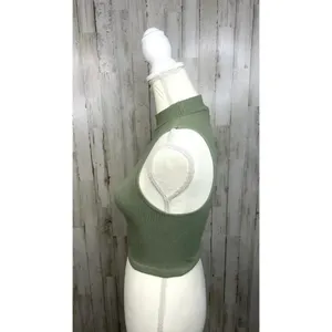 Zara Women's‎ XS Green Ribbed Knit Crop Top Mock Neck Sleeveless Casual Tank thumbnail 6