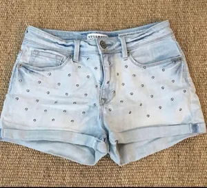 Bullhead Denim Co Jean Shorts "High Rise Short Short" Light Blue with Rivets-3 thumbnail 1