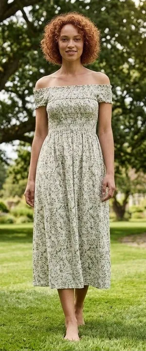 NWT Hill House Marguerite Nap in Sand Basketweave Vine Smocked Midi Dress L thumbnail 1