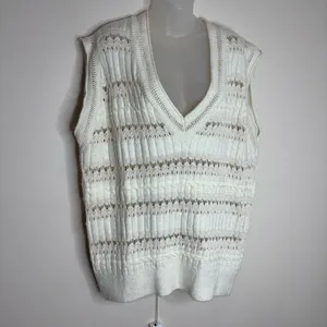 Zara oversized knit sweater vest v neck light weight cream size small thumbnail 2