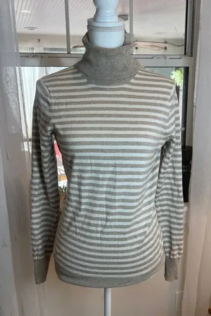 Banana Republic Striped Turtleneck Sweater in Taupe and Cream size medium. thumbnail 1