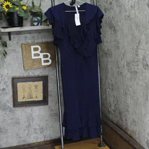 NWT Ny Collection Womens Petite Flutter Sleeve Ruffle Midi Dress Navy Blue PM thumbnail 4