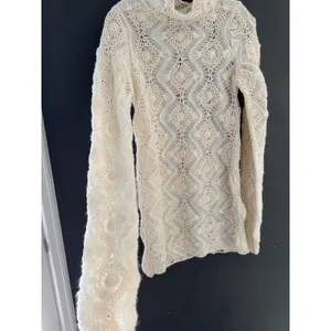 Zara Womens Cream Open‎ Knit Crochet Turtleneck Sweater Wavy Diamond Boho Small thumbnail 2