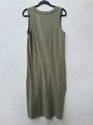 Z Supply Palisades Midi Dress Olive Green V Neck Cotton M thumbnail 3