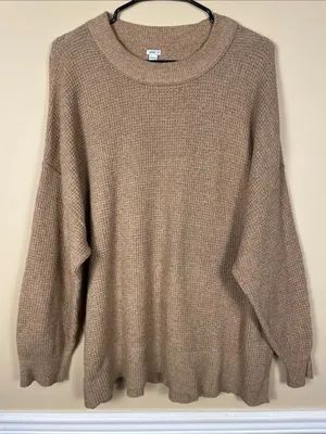 Aerie Women’s Waffle Knit Tan Comfy Cozy Crew Neck Sweater thumbnail 3