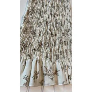 Reverse Floral Smocked Puff Sleeve Midi Dress Cream Brown Fall Medium NWT thumbnail 3