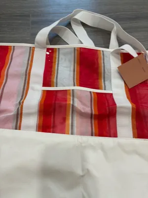 Shade & Shore Striped Pink, Red & Orange Tote thumbnail 2