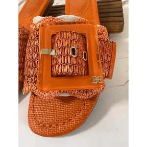 Sam Edelman New York Woven Raffia Slide Sandals Orange Square Buckle Women’s 6M thumbnail 2