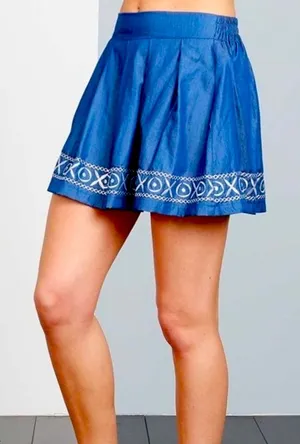 POL Jr Medium Petite Blue Jean Shirred Waistline XOXO Design Denim Skirt thumbnail 1
