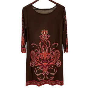 Anthropologie Boho Brown Red Printed Paisley Dress Lightweight L Fall thumbnail 2