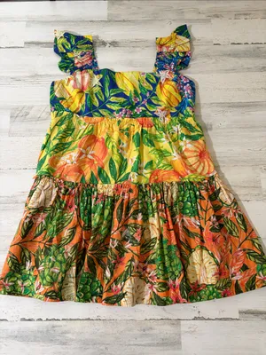 FARM Rio Caipirinha Mini Dress Tropical Fruit Flutter Sleeve Size Large thumbnail 4