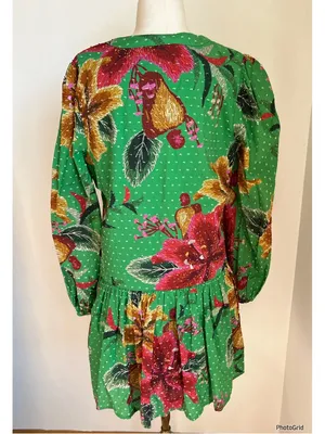 Anthropologie Farm Rio Jimena Tunic Dress Green Printed XS thumbnail 3