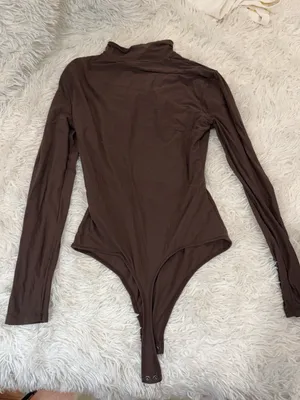 Abercrombie & Fitch soft matte bodysuit with mock neck in brown thumbnail 5