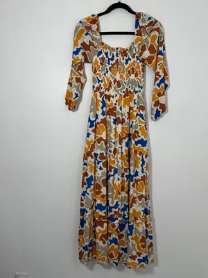 Anthropologie x Dolan Left Coast Womens M Smocked Midi Dress Multicolor Abstract thumbnail 4
