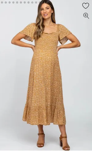 Pinkblush NWT Heyson Mustard Floral Smocked Maternity Maxi Dress Sz M thumbnail 1