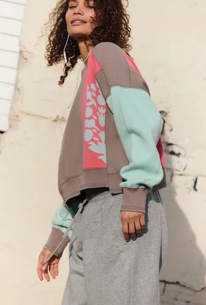 SOLD OUT// NWT Free People FP Movement Intercept Logo Pullover Sweatshirt Pale Taupe Combo L thumbnail 2