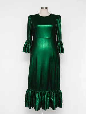 Pomander Place - Emerald Crinkle Lurex Lillith Maxi Dress thumbnail 2