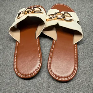 Chic Chain Slide Sandals Slip On Flat Summer Cream Tan Unbranded‎ Size 41 thumbnail 4