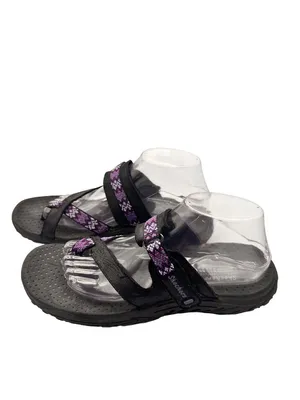 Skechers Size 9 Sandals Slight Adjustable Straps Black Purple Pattern thumbnail 2