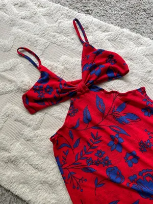 SheIn Red and blue flower side cut out spaghetti strap mini Bodycon fitted Sun dress thumbnail 3