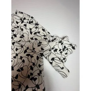 Ann Taylor Black White Ginkgo Leaf Print Ruffle Sleeve‎ Top Blouse Size S thumbnail 5
