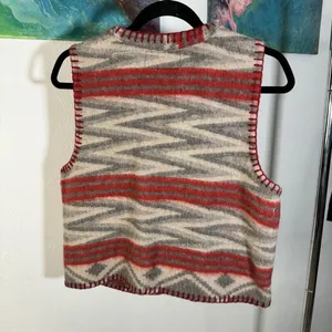 Vintage At Last & Co Vest Wool Blend Southwestern Aztec Wood Buttons Sz L * thumbnail 3