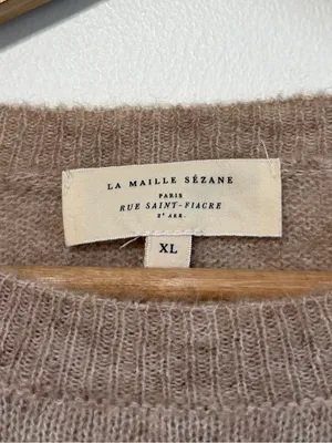 Sézane Louisa Jumper Sweater Size XL Tan Neutral Tan Balloon Sleeve Button Crew thumbnail 3
