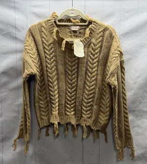 Altar'd State NWT Tan Fringed Cable Knit Sweater thumbnail 1