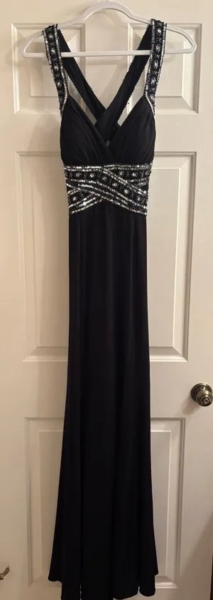 Adrianna Papell Black Maxi Gown with Silver Beading thumbnail 1