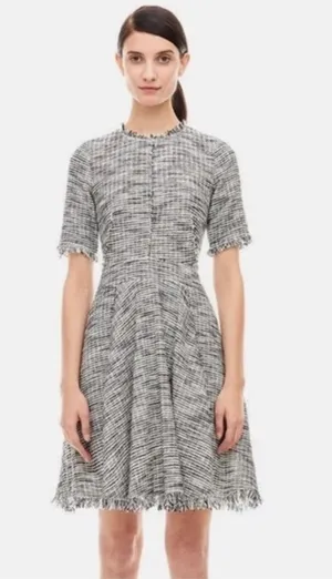 REBECCA TAYLOR Tweed Boucle Fringe‎ tailored dress sz 2 thumbnail 1