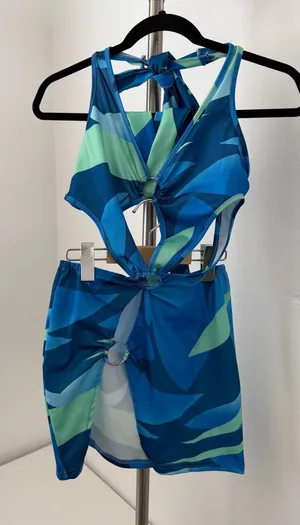 Cutout Blue & Aqua Two-Piece Dress Set thumbnail 1