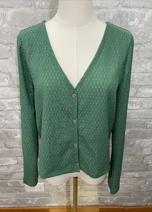 Madewell Crinkle V-Neck Button-Front Cardigan in Trellis Green thumbnail 1