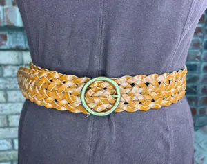 Split leather belt brown boho round buckle thumbnail 1